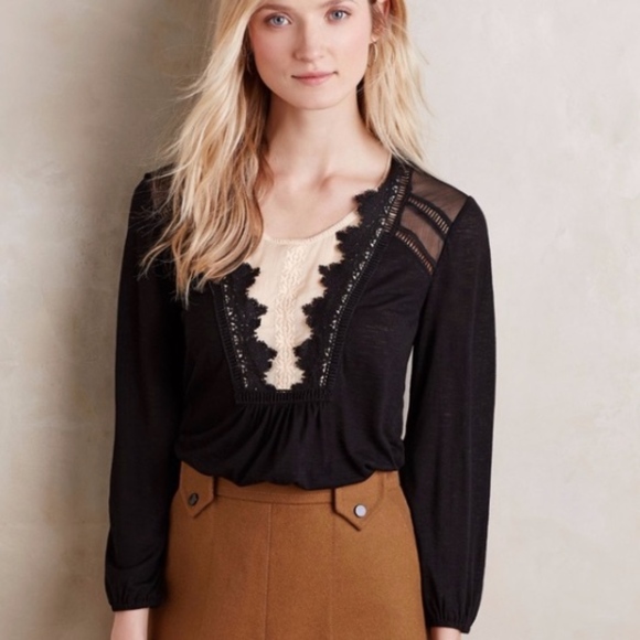 Anthropologie Tops - Anthropologie Meadow Rue Lace Black Blouse